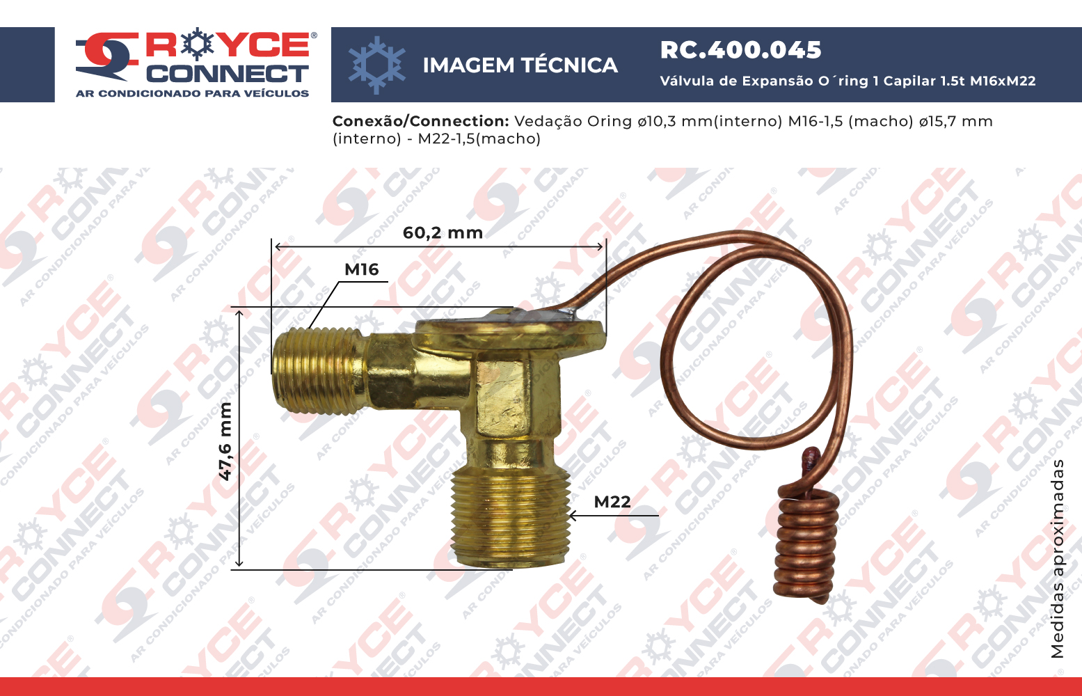 Válvula de Expansão Radial M16xM22 1 Capilar 1 5t Fiat Uno Trator