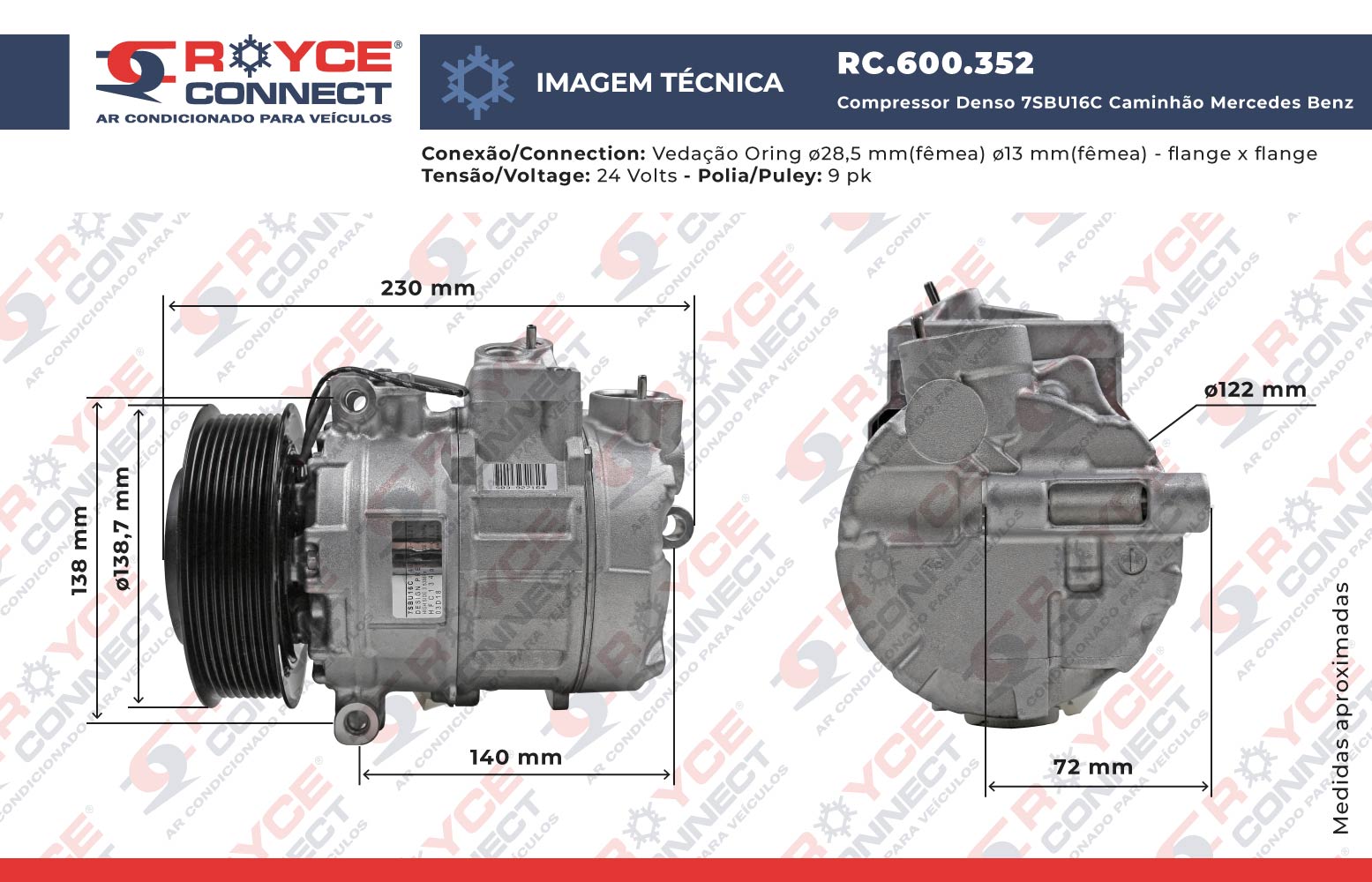 Compressor Denso Sbu C Caminh O Mercedes Benz Actros Volts Polia