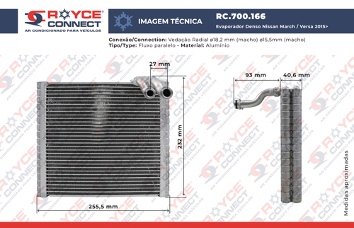 Evaporador Denso Nissan March Versa Fluxo Paralelo Royce Connect