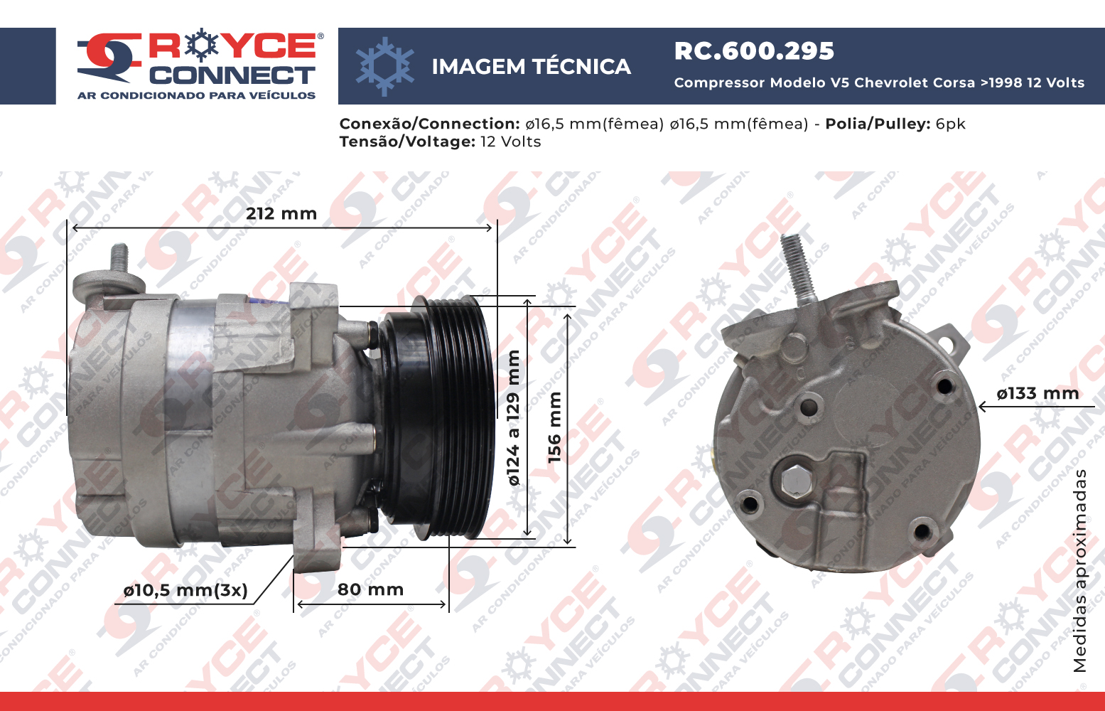 Compressor Modelo V5 Chevrolet Corsa >1998 - 12 Volts Polia 6pk