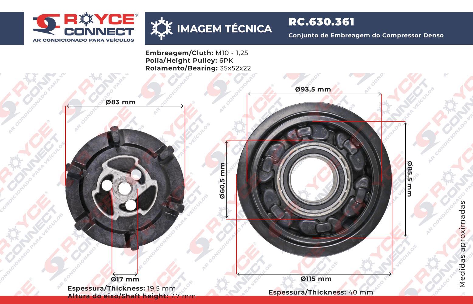 Conjunto de Embreagem do Compressor Denso 6SEU12C ND2 6QO820803D